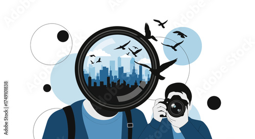 Photographer's vision: Capturing urban landscapes and avian freedom through lens perception