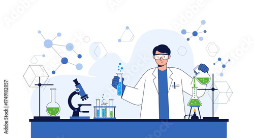 Scientist conducting experiments in laboratory, innovative research and discoveries of new