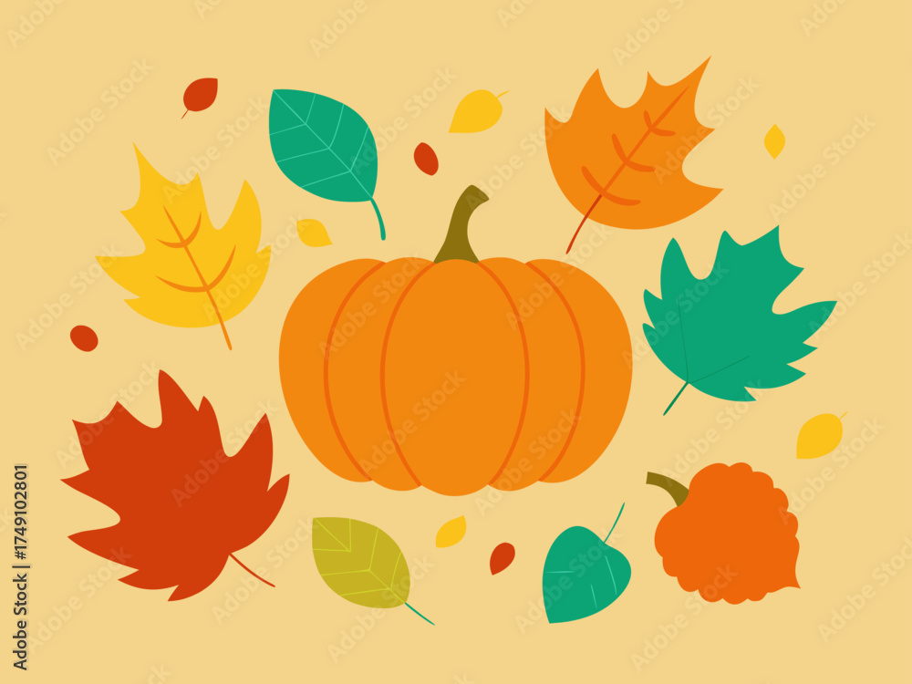 Naklejka premium autumn leaves and pumpkins collage