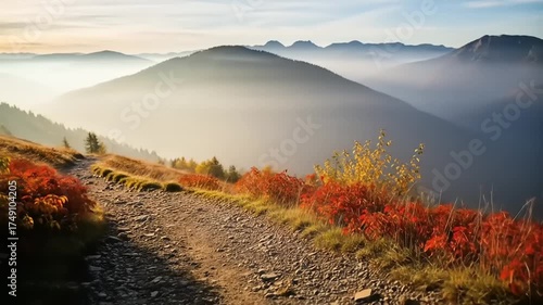 Woman Trail Runner in Autumn Mountain Landscape.