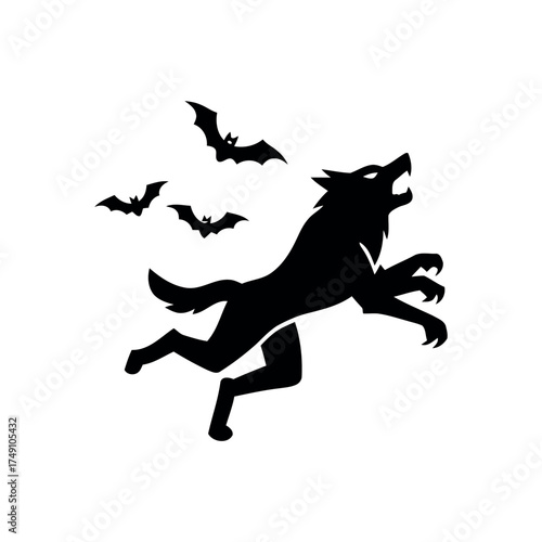 Silhouette werewolf Halloween icon in minimal flat design