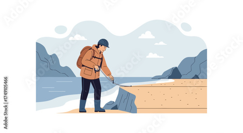 Volunteer cleaning beach of plastic waste contributing to environmental conservation and protection