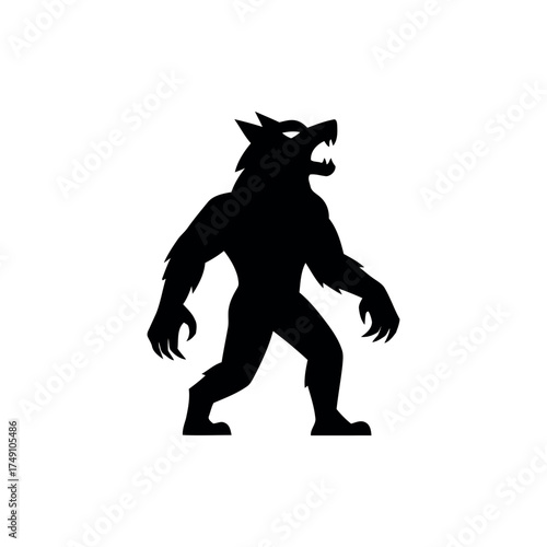Silhouette werewolf Halloween icon in minimal flat design