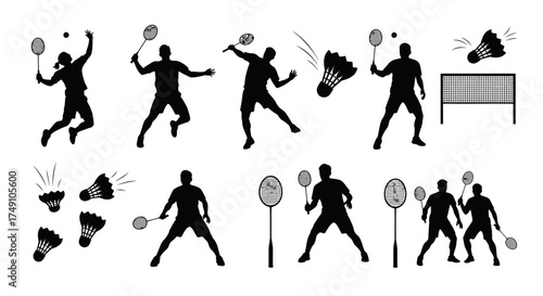 Badminton Players Silhouettes in Action - A Dynamic Sports Illustration.