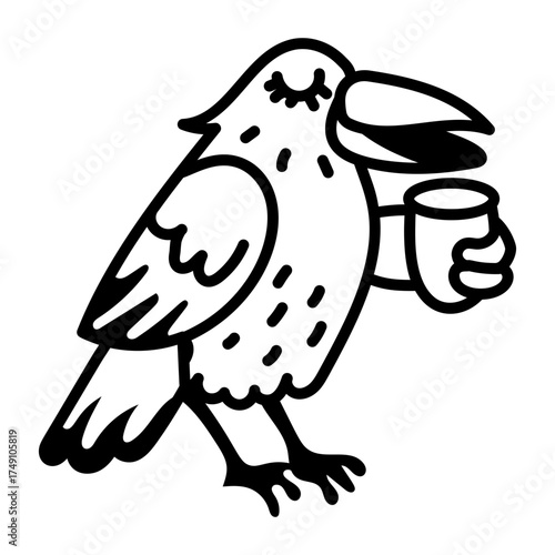 A doodle style icon showing drinking coffee
