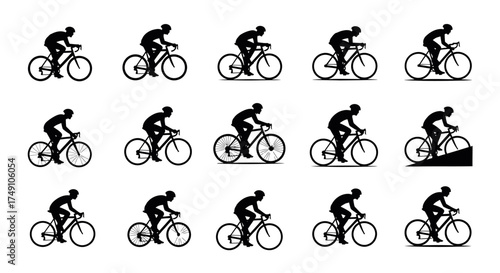 Cyclists Silhouettes - A Collection of Dynamic Biking Poses.