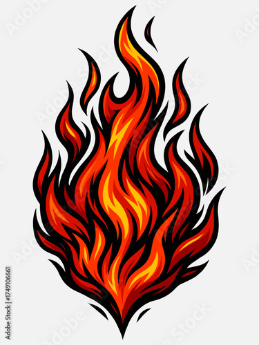 Blazing Fire Flame Vector Illustration – Burning Fire Graphic with Bright Orange and Red Flames