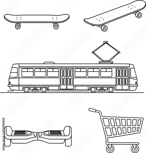 Vector art of transportation vehicles in line art