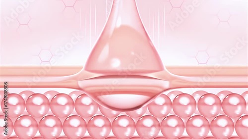 clear drop with collagen molecules penetrates the skin, igniting a burst of light from deep within that lifts and smooths wrinkles for a youthful appearance. 3D rendering.