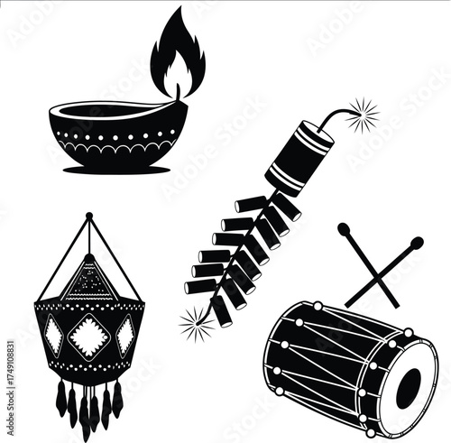 Vector art of diwali element silhouettes