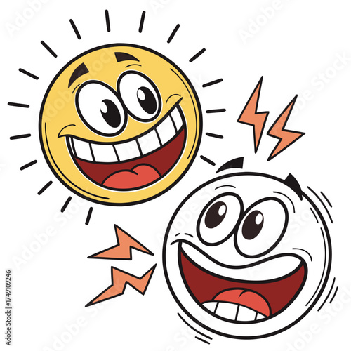 Two cartoon suns with happy expressions, vector art
