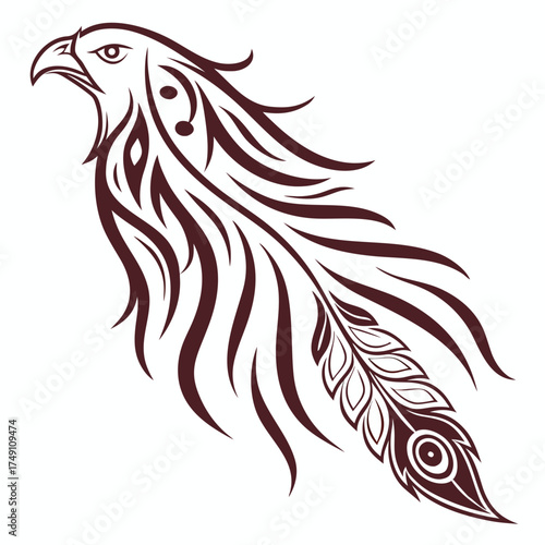 Illustration of an eagle head with feather