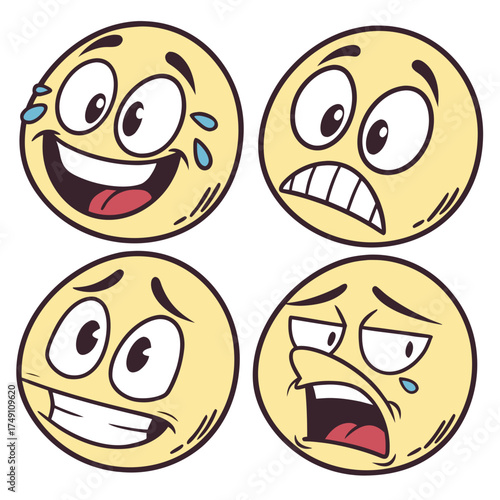 Four cartoon emoji faces showing different emotions