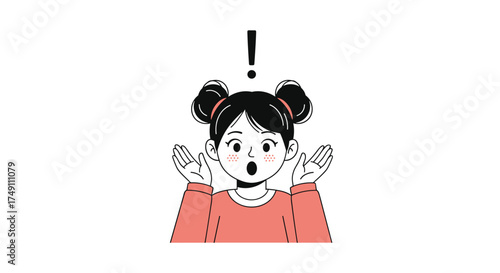 A young girl with a surprised expression and her hands raised.