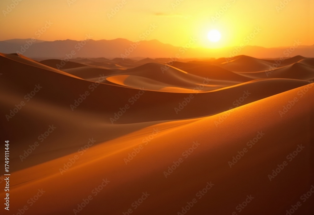 Obraz premium Golden Sand Dunes at Sunset Stunning Shadows in Arid Terrain Epic Desert Scene