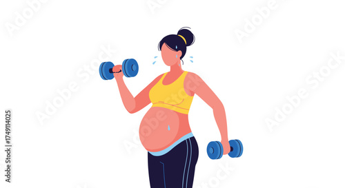 Pregnant woman doing strength training with dumbbells during her pregnancy.