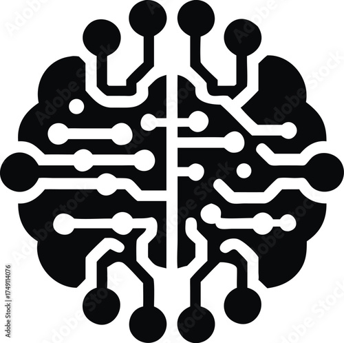 Futuristic ai brain circuit with glowing digital lines and abstract network connections