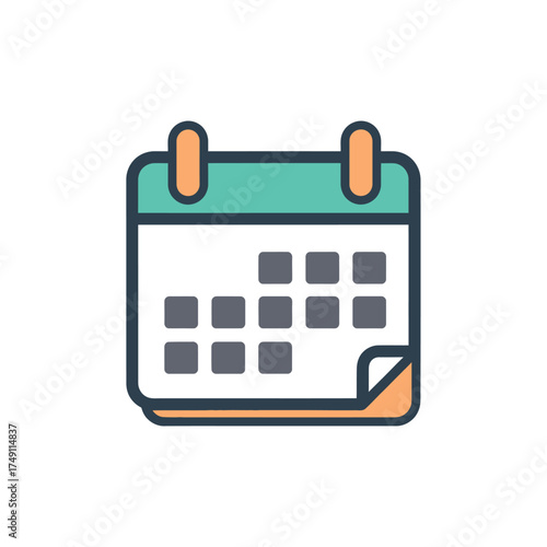 Vibrant Flat Design Calendar Icon Representing Time Management, Scheduling, Events, and Important Dates for Business and Personal Organization