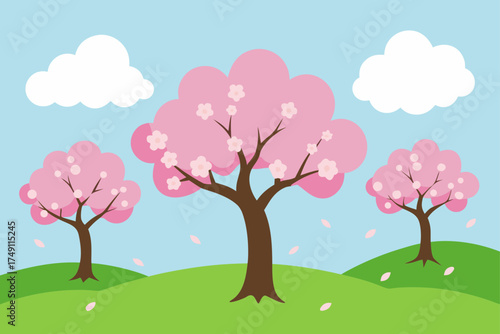 cherry blossom trees peaceful meadow spring flowers