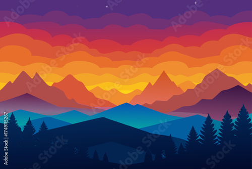 colorful evening sky mountain ridges pink clouds sunset