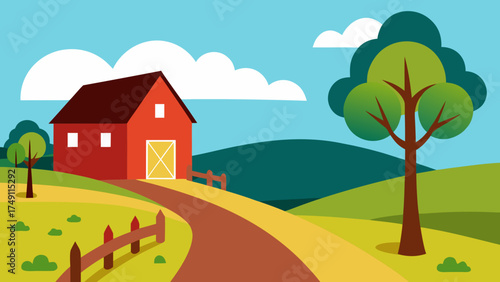 countryside road farmhouse trees rural nature landscape