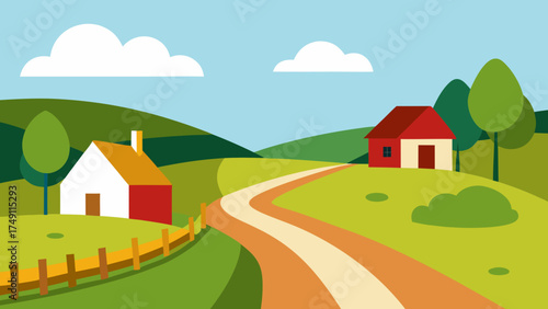 country lane farmhouses hills rural nature landscape