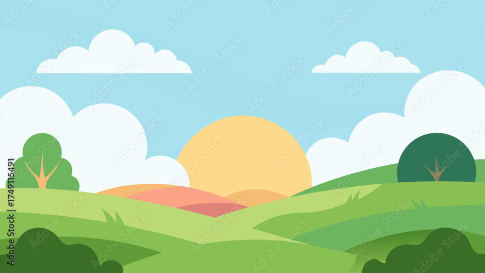 Fototapeta premium morning view of countryside with fresh light and nature