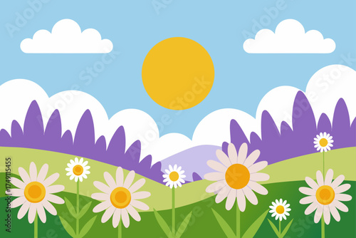 meadow filled with daisies and lavender under the sun
