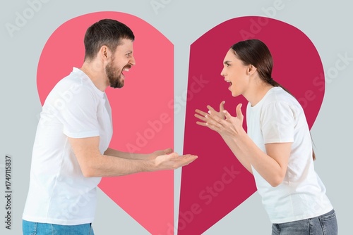 Young quarreling couple and...