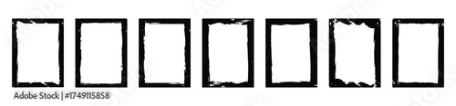 Grunge photo edge overlays set. Grunge punk frames. Rectangular old rough edges with brush strokes and scratches. Realistic texture borders or frames for posters.
