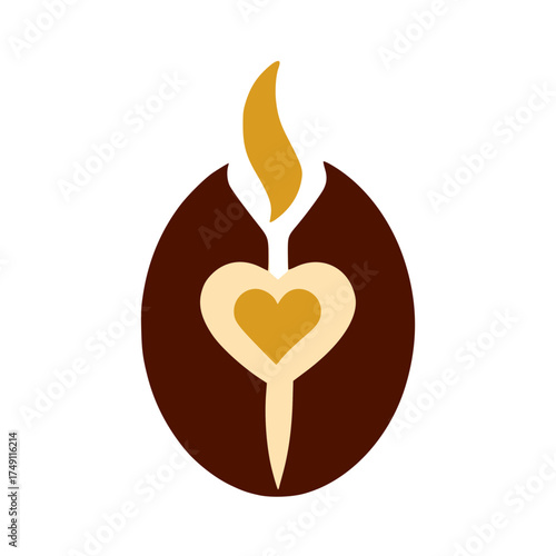 Fiery Passion Espresso Coffee Bean Flame Heart Vector Illustration