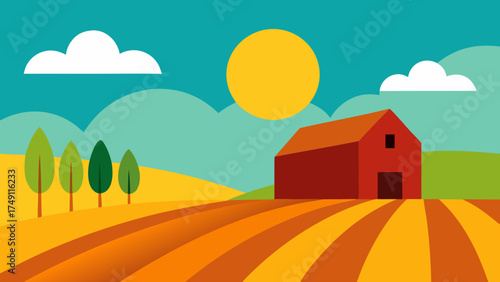 crops barns under sun landscape
