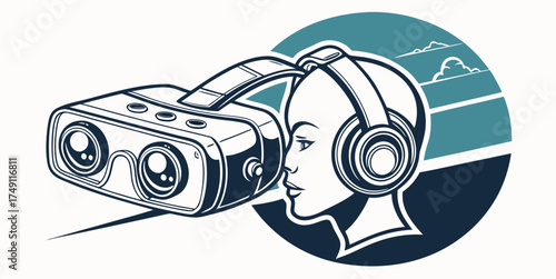 Immersive VR experience with headset and headphones for gaming or simulation