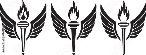 Flaming Winged Torch Vector Symbol on White Background