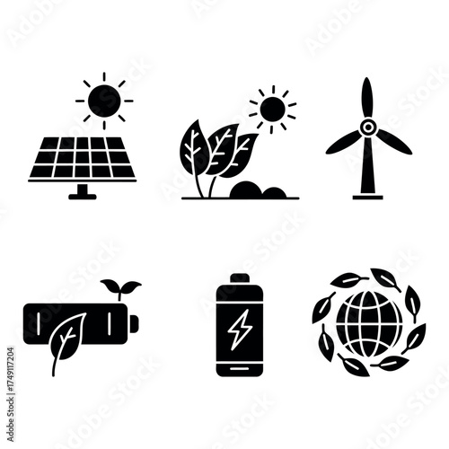 Green Energy Icon Set - Sustainability and Eco Growth Vector Illustration