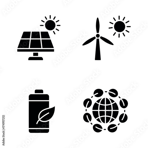 Green Energy Icon Set - Sustainability and Eco Growth Vector Illustration