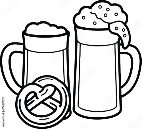 Oktoberfest beer mugs pretzel and sausage celebration illustration