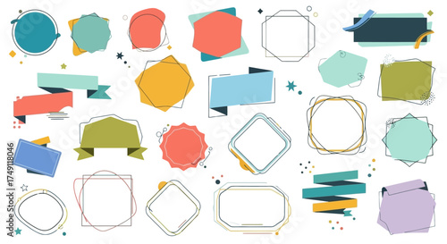 Vector illustration of trendy labels and frames for magazine and label design, white background