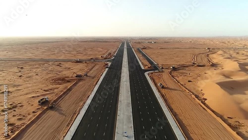 Wallpaper Mural A bird's-eye view of a newly constructed multi-lane highway stretches across a desert landscape Torontodigital.ca
