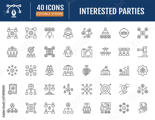 Interested parties line icon set. Vector Illustration
with Editable Strokes