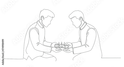 Two men in formal attire bowing heads together in prayer or deep contemplation showing unity and shared faith