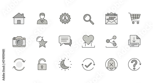 Set of Linear Icons for Web and Mobile Applications Home, User, Settings, Search, and More
