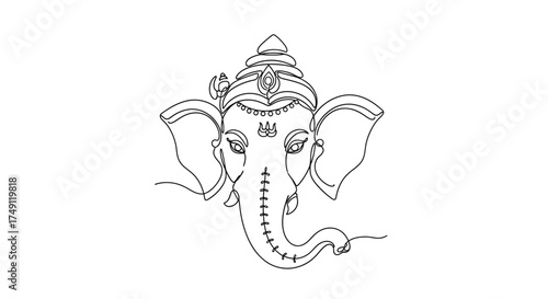 Intricate line drawing of lord ganesha elephant head deity symbolizing wisdom and remover of obstacles