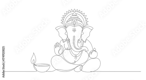 Elegant single line drawing of lord ganesha the hindu god of wisdom and remover of obstacles in a seated meditation pose
