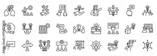 knowledge transfer icon set collection in outline style. icon pack contain learning, training, teaching, mentorship, curriculum, certificate, lecture, tutorial, skill, student