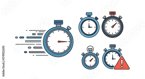Stopwatch icons depicting speed, time, and urgency in a flat vector style, white background