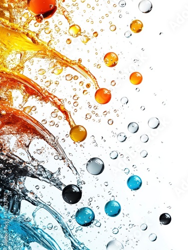 Dynamic color splash action with water droplets studio environment high-speed photography vibrant aesthetics