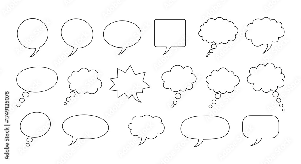 Obraz premium A set of various speech bubble vector illustrations in a simple, minimalist style, white background