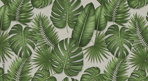 Green fern leaves pattern in tropical forest foliage closeup background