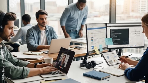 Diverse Team Collaborating in Modern Office.